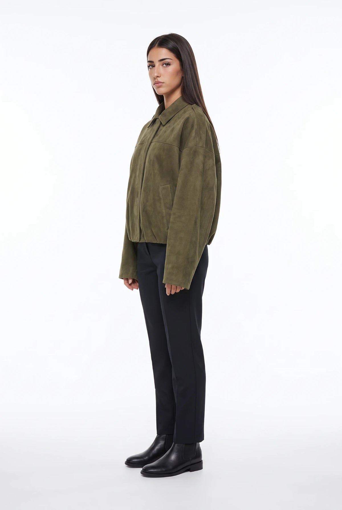 Osaka Suede Bomber verde - tres cuartos