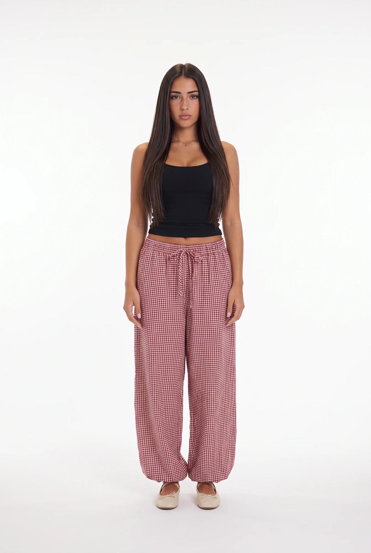 Positano Gingham Trousers - look completo de frente